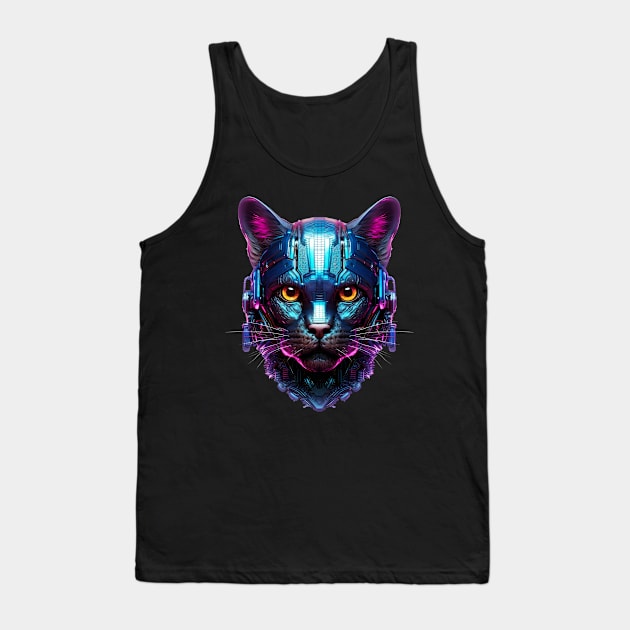 Midnight Mech - The Black Cyborg Cat Tank Top by Lematworks